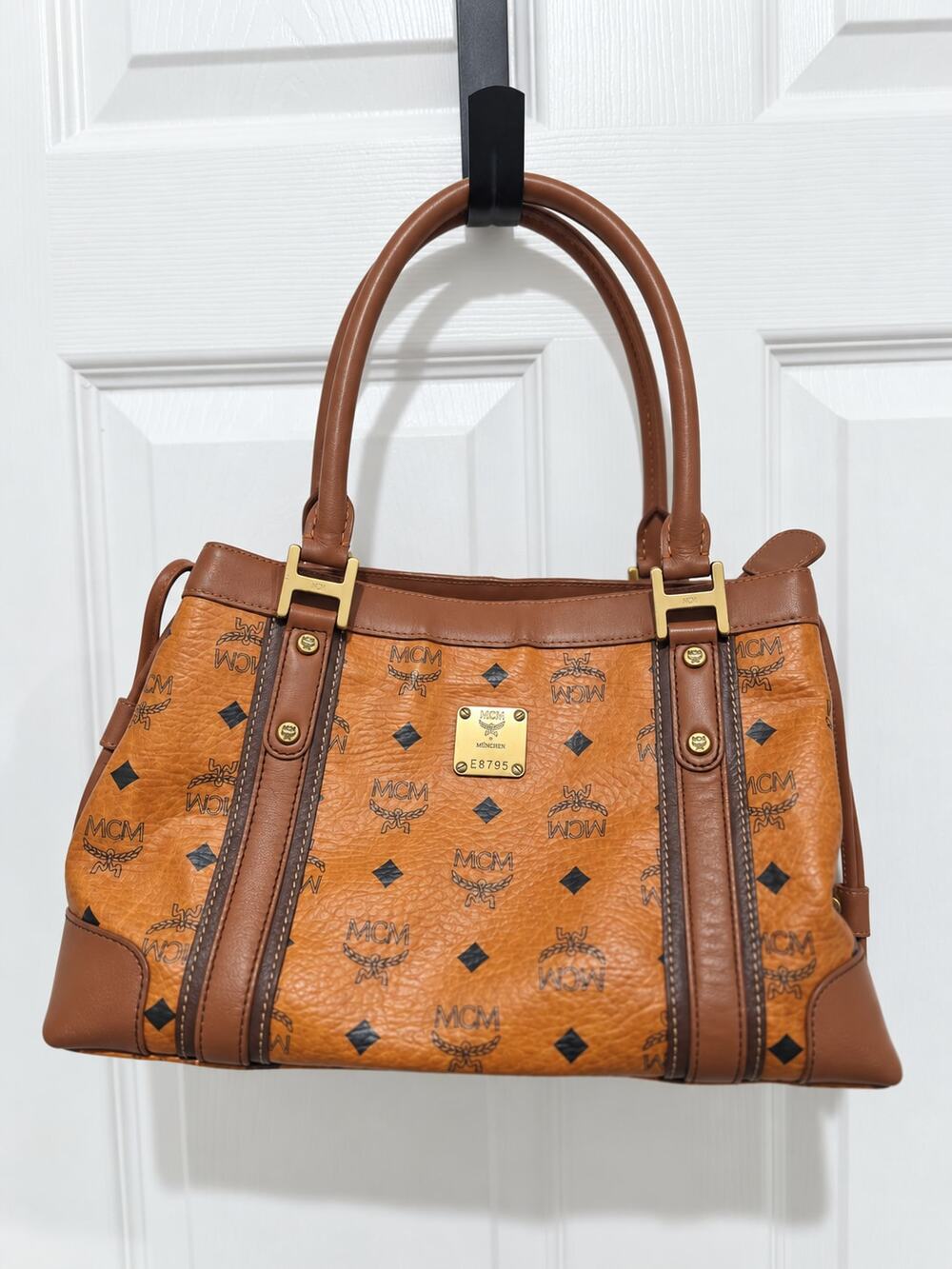 Vintage MCM Cognac Visetos Shopper Shoulder Tote Gold Hardware E8795